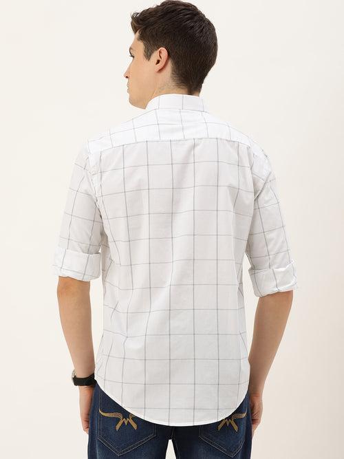 White windowpane checks  opaque Casual shirt