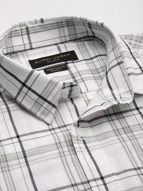 White & Black Classic Opaque Checked Casual Shirt