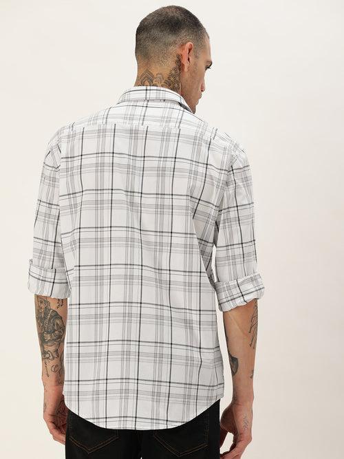 White & Black Classic Opaque Checked Casual Shirt