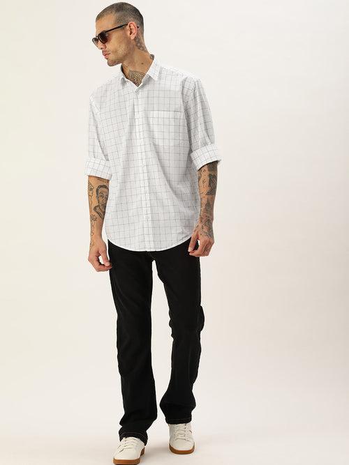 White Classic Opaque Checked Casual Shirt