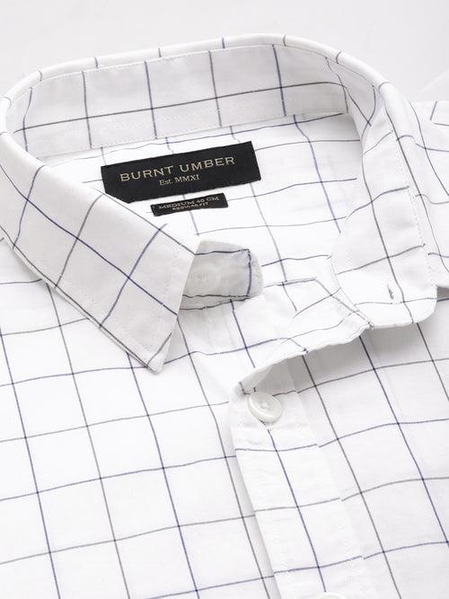 White Classic Opaque Checked Casual Shirt