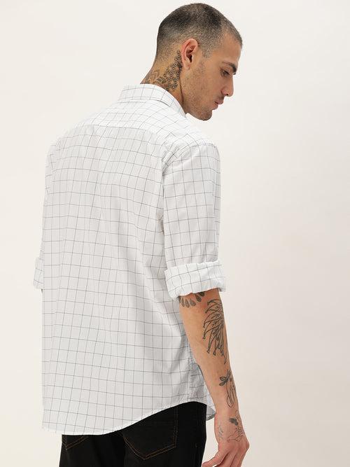 White Classic Opaque Checked Casual Shirt