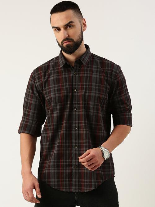 Grey Opaque Checked Casual Shirt