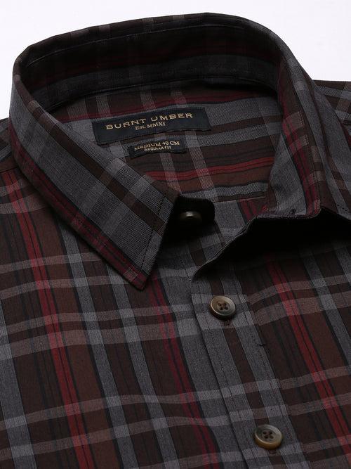 Grey Opaque Checked Casual Shirt