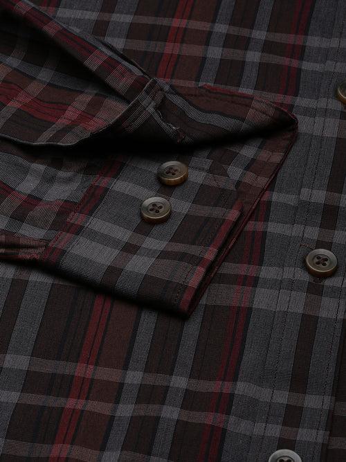 Grey Opaque Checked Casual Shirt