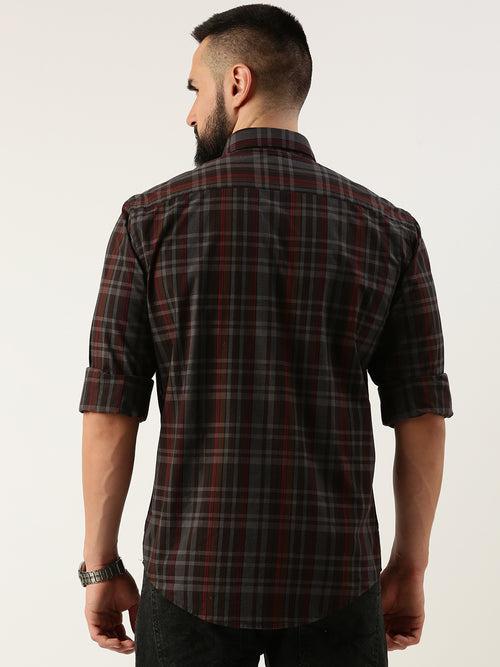 Grey Opaque Checked Casual Shirt