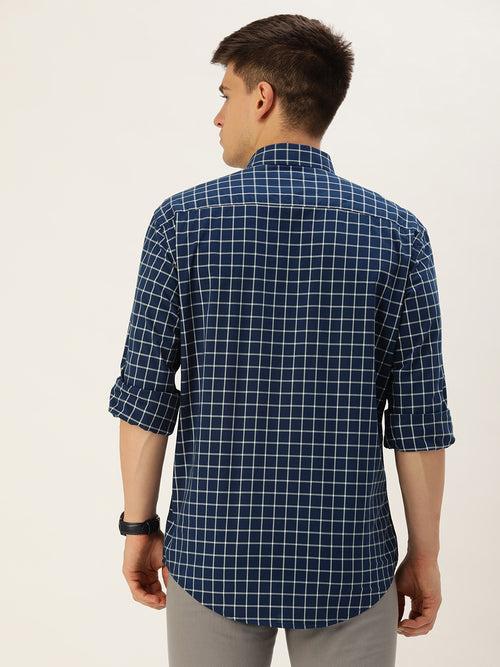 Blue & White Classic Opaque Checked Casual Shirt