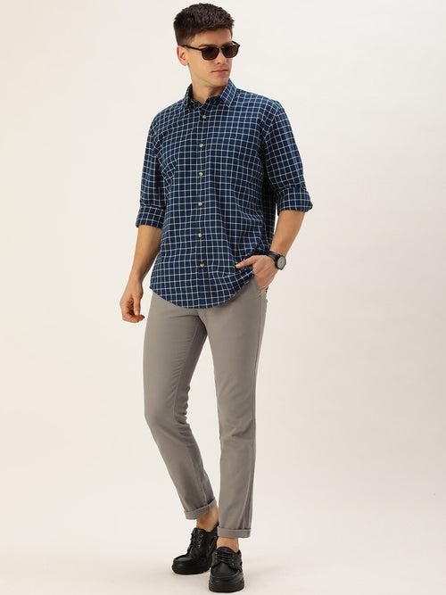 Blue & White Classic Opaque Checked Casual Shirt