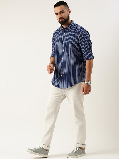 Blue Opaque Striped Casual Shirt
