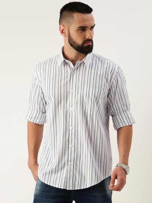 White Opaque Striped Casual Shirt