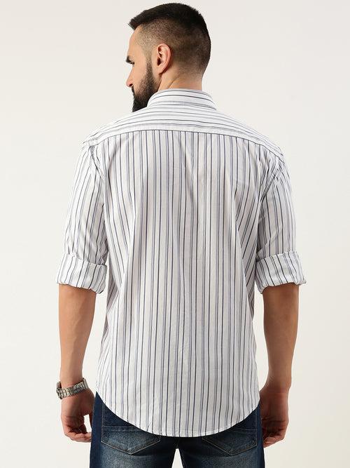 White Opaque Striped Casual Shirt