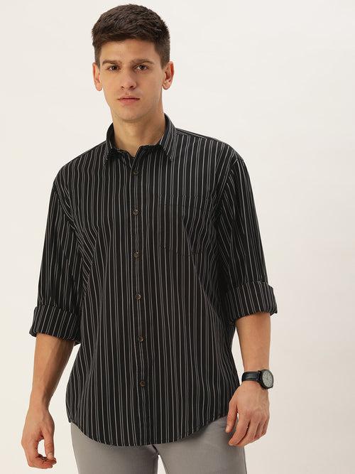 Black & White Classic Opaque Striped Casual Shirt