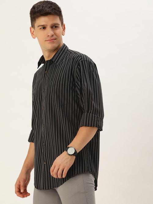 Black & White Classic Opaque Striped Casual Shirt