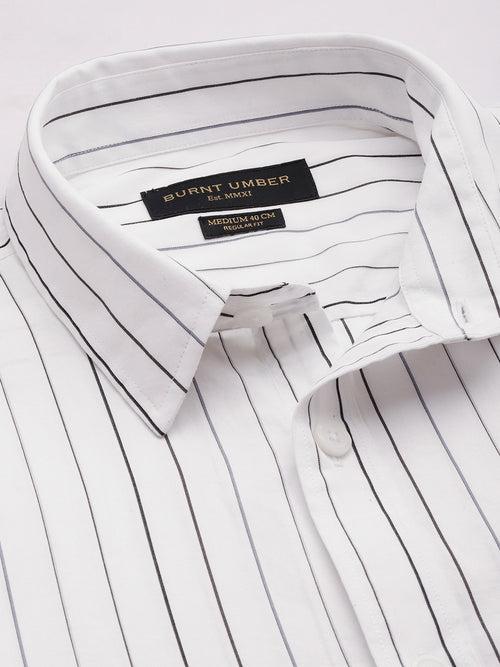 White & Black Classic Opaque Striped Casual Shirt