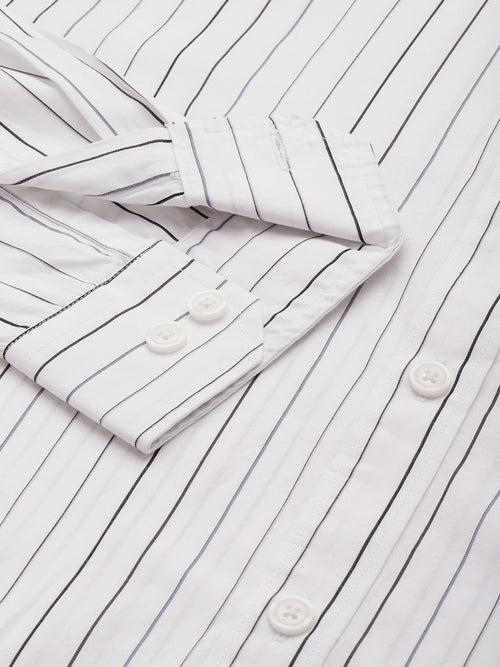 White & Black Classic Opaque Striped Casual Shirt