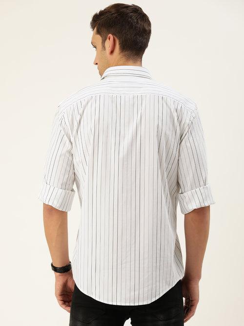 White & Black Classic Opaque Striped Casual Shirt