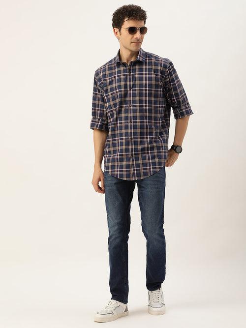 Blue Tartan Checked Casual Shirt