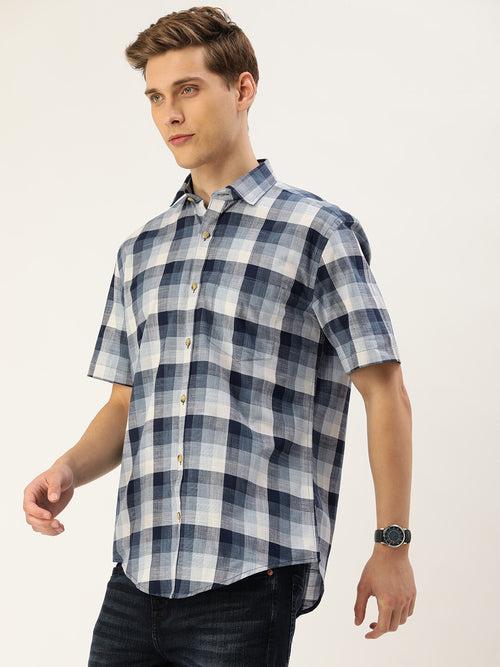 Navy Checked Casual Shirt