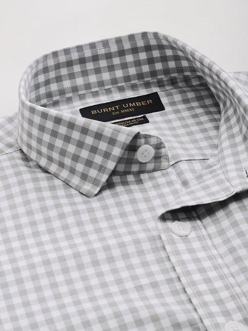 White & Grey Grid Tattersall Checked Casual Shirt