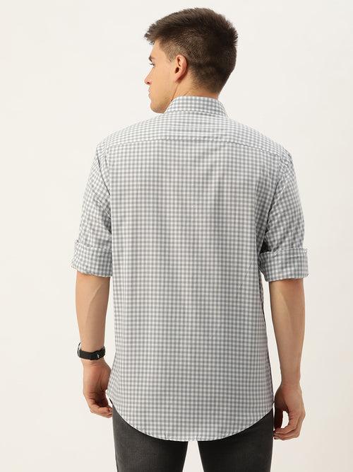 White & Grey Grid Tattersall Checked Casual Shirt