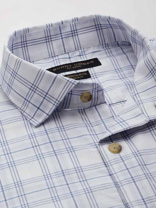 White & Blue Tartan Checked Casual Shirt