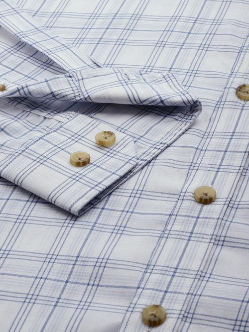 White & Blue Tartan Checked Casual Shirt