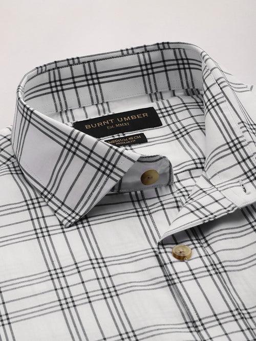 White & Black Tartan Checked Casual Shirt