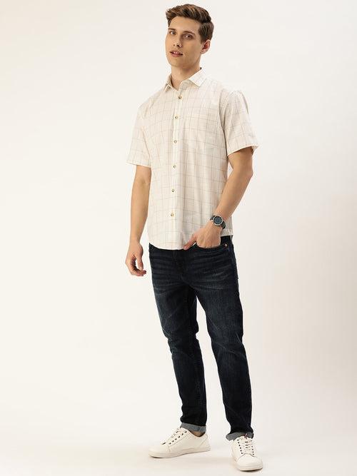 White Windowpane Checked Casual Shirt