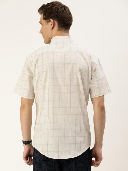 White Windowpane Checked Casual Shirt