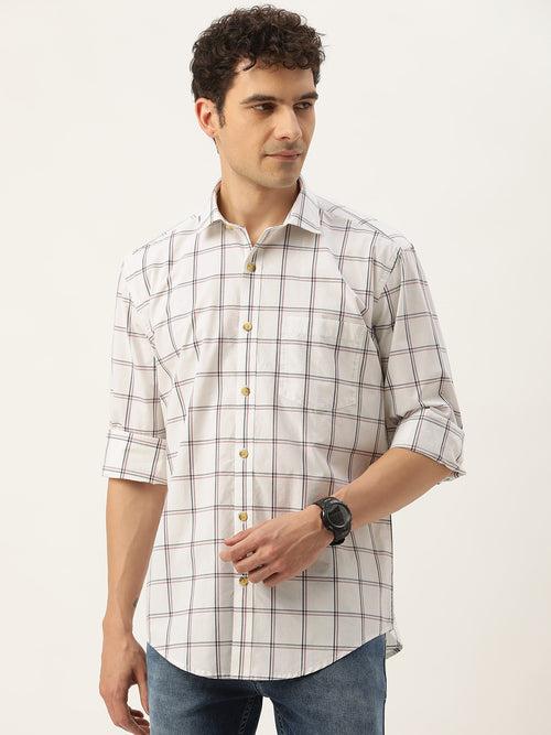 White Windowpane Checked Casual Shirt