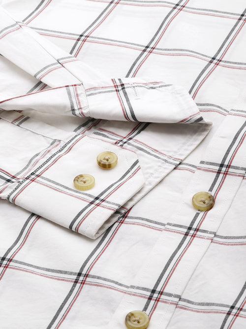 White Windowpane Checked Casual Shirt