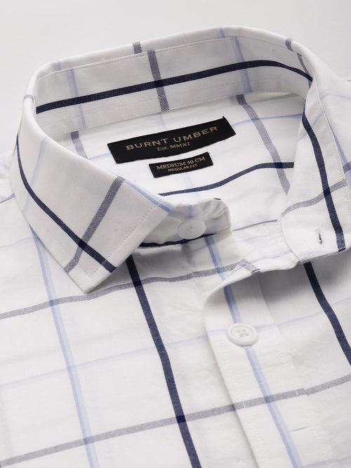 White & Blue Windowpane Checked Casual Shirt