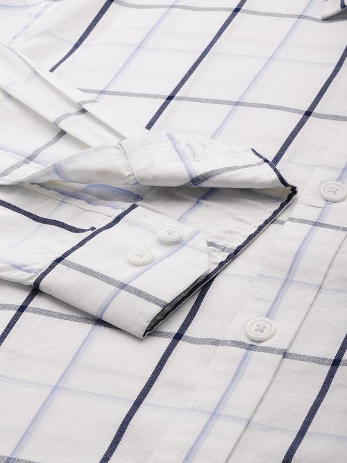 White & Blue Windowpane Checked Casual Shirt
