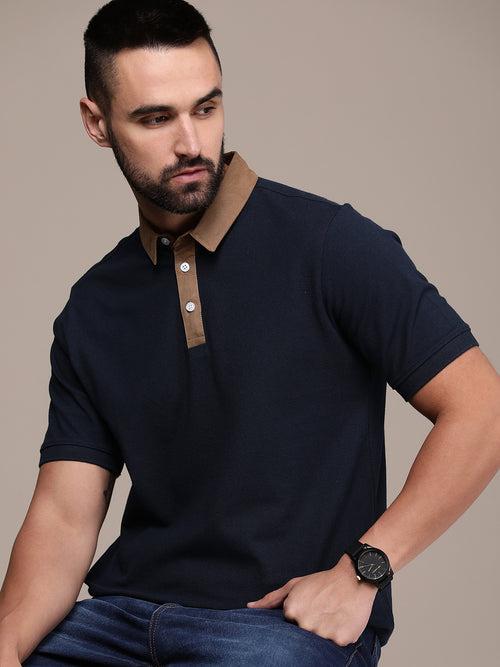 Navy Blue Solid Polo Collar T-shirt