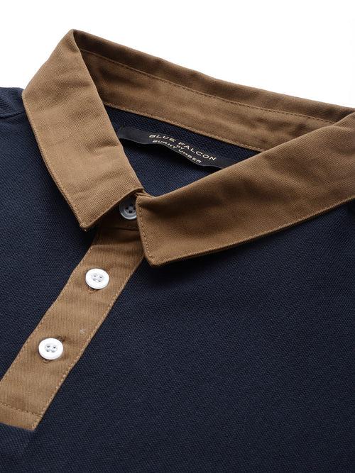 Navy Blue Solid Polo Collar T-shirt