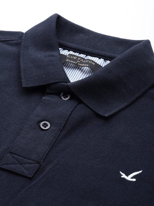 Navy Blue Printed Polo Collar T-shirt