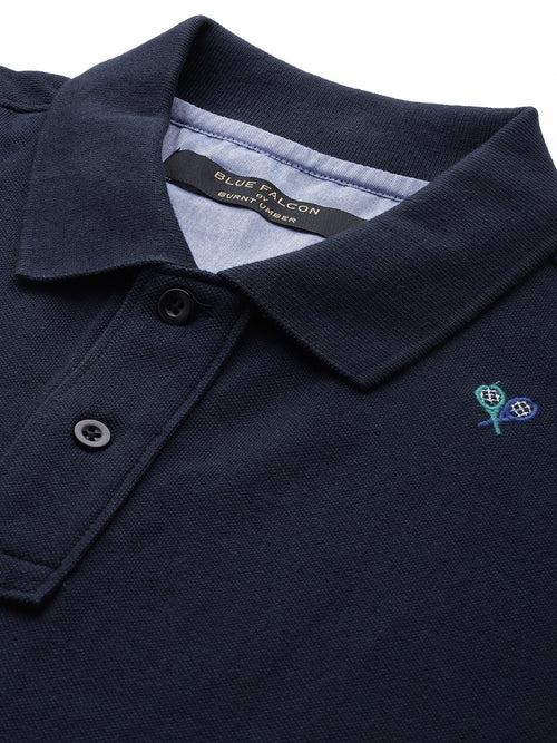 Navy Blue Printed Polo Collar T-shirt