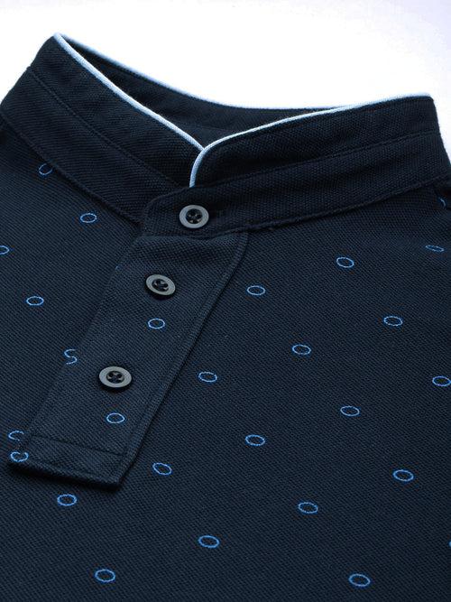 Navy Blue  Printed Polo Collar T-shirt