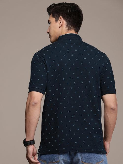 Navy Blue  Printed Polo Collar T-shirt