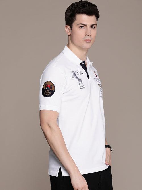 White Embroidery Printed Polo Collar T-shirt