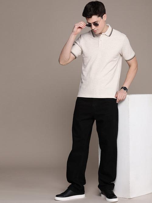 Beige Polo Collar T-shirt