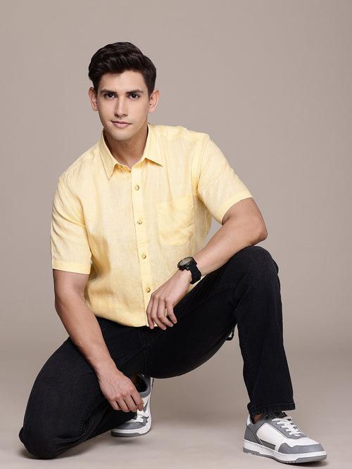 Yellow Linen Half Sleeve Shirt