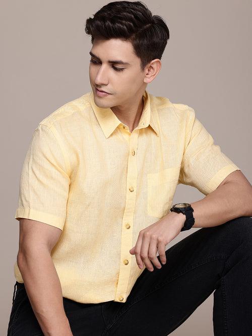 Yellow Linen Half Sleeve Shirt