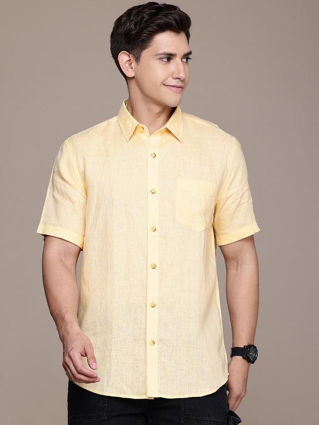 Yellow Linen Half Sleeve Shirt