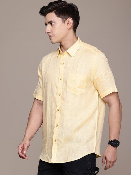 Yellow Linen Half Sleeve Shirt