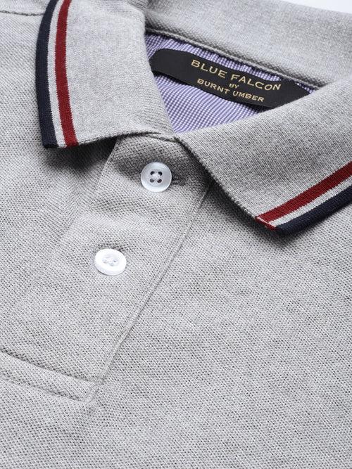 Grey Polo Collar Pure Cotton T-shirt