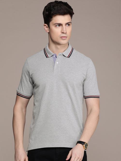 Grey Polo Collar Pure Cotton T-shirt