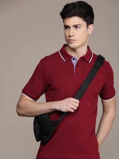 Maroon Polo Collar Pure Cotton T-shirt