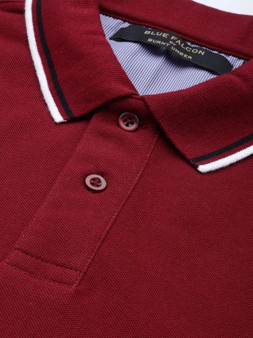 Maroon Polo Collar Pure Cotton T-shirt