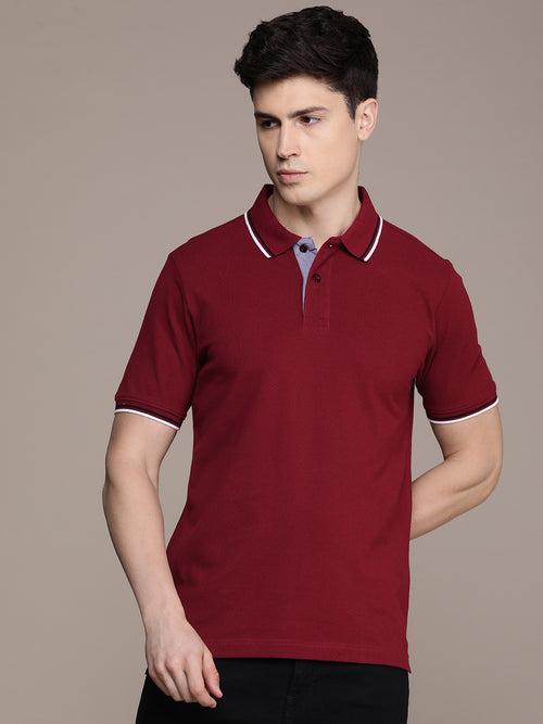 Maroon Polo Collar Pure Cotton T-shirt